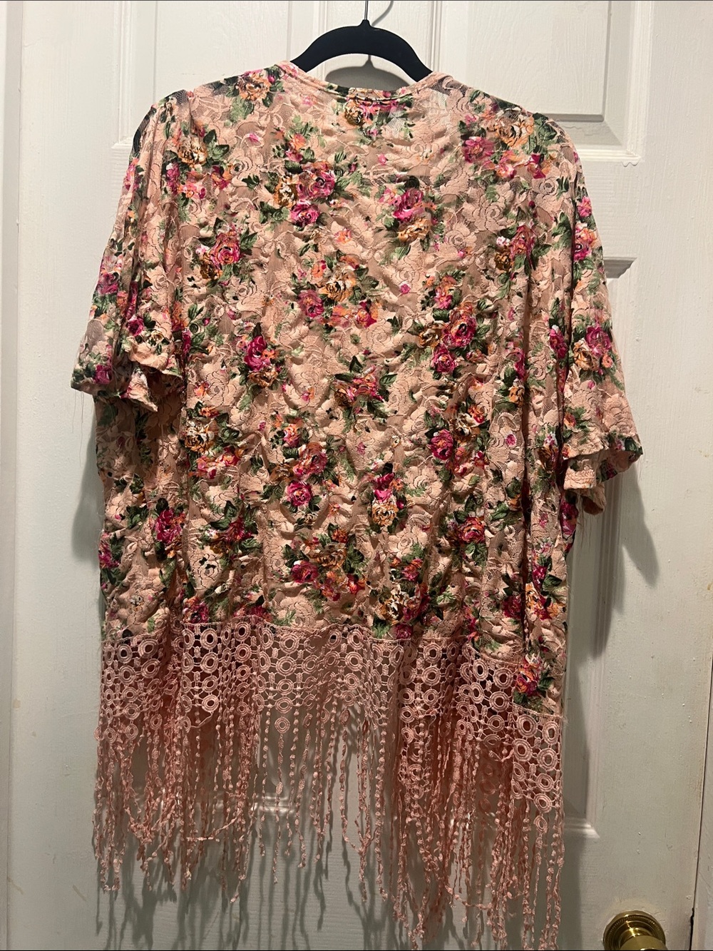 Sweet Rain Floral Lace Kimono/Duster - Pink & Green - Picture 6 of 8